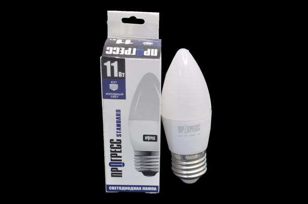 54066-11 Лампа светодиодная Прогресс Standard С37-11W-E27-6500K (свеча)