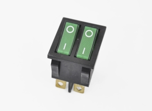 Переключатель KCD3-201N11CGK (KCD4) On-Off 250V 16A зеленый (6c) двойной