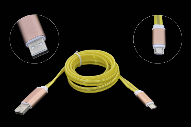 0652541 Кабель Gmini GM-MEL200FLATY USB-microUSB, желтый светящийся