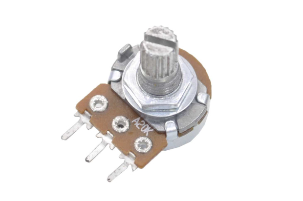 Резистор переменный 3pin A20K d=16mm L=15mm моно (с рифлением + шлиц) №007628