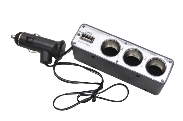 Разветвитель автоприкуривателя 1 шт.- 3 гн.+1xUSB 1.0м RG-0096