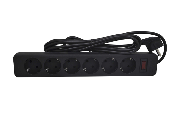 Удлинитель Космос 16A  220V 6 розеток 3м, черный