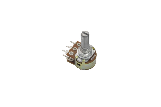 Резистор переменный 6pin(3+3) B100K d=16mm L=20mm стерео (с рифлением + шлиц) 16K2 KC 2x100k