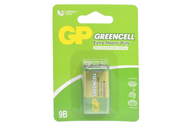 GP Greencell 6F22-1BL (крона) батарейка