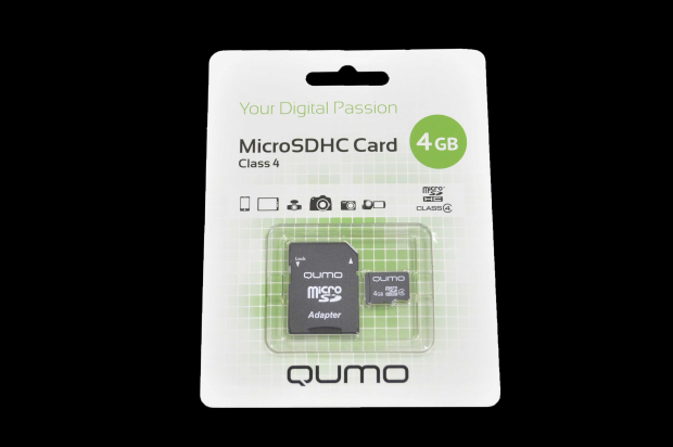 17152 Карта памяти Qumo microSDHC 4Gb Class4 с адаптером (бело-зеленый)