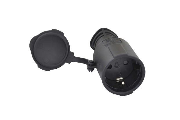 Розетка кабельная Эра IP44 каучук с/з 16A черная R8(B)