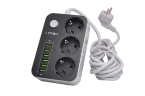 Сетевой фильтр LDNIO SE3631 3 розетки+6USB 4м, черный