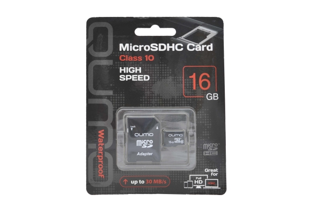 17560 Карта памяти Qumo microSD 16Gb Class10 с адаптером (черно-красный)