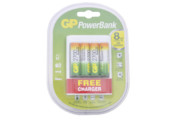 Зарядное устройство GP. 8-9часов (USB) +4AA 2700mAh