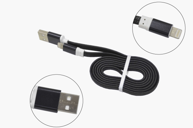 13593 Кабель Walker C330 для iPhone 5/5S/6/6+/6S/6S+/7/7+8/8  в матерчатой обмотке, плоский, черный