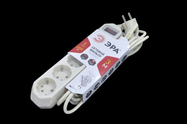 Сетевой фильтр Эра 220V 5 евророзеток 3,0м (сл. кость) USF-5es-3m-I