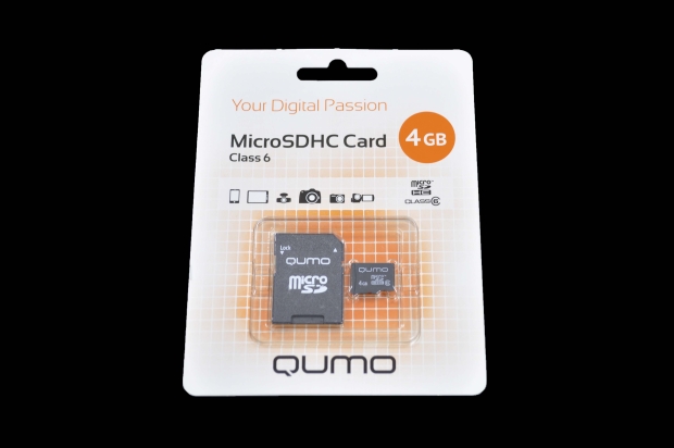 14873 Карта памяти Qumo microSD 4Gb Class6 с адаптером (бело-оранжевый)