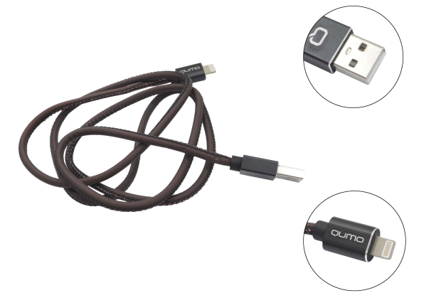 24108 Кабель Qumo USB-Apple 8pin, 1.0м,USB 2.0, 5B, 2.1A, металл. коннектор, черно-красный