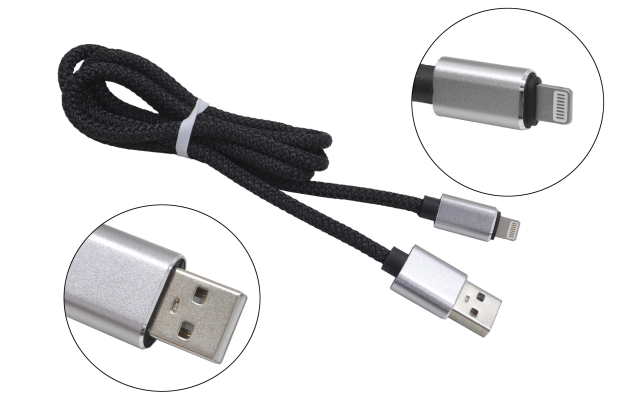 16767 Кабель Walker C740 для iPhone 5/5S/6/6+/6S/6S+/7/7+8/8  в матерчатой обмотке, метал. разъем, черный