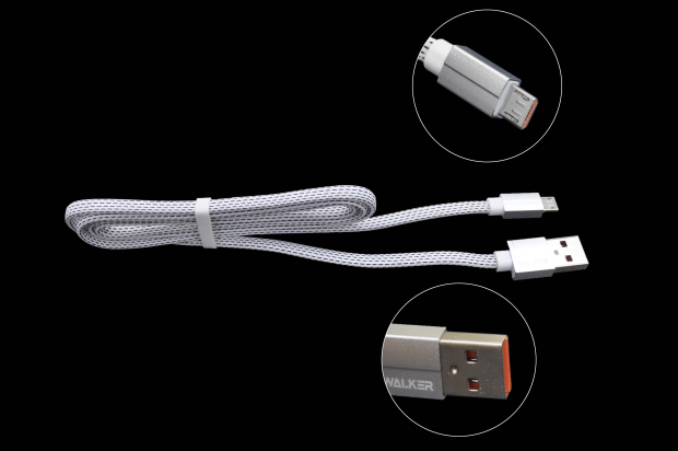 18978 Кабель Walker C755 USB - microUSB (до 1А), в матерчатой обмотке, плоский, белый