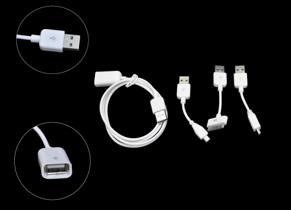 Шнур USB 2.0 AM > AF 1.2м белый + 3 перех. (miniUSB/microUSB/iPhone) FSL-1002