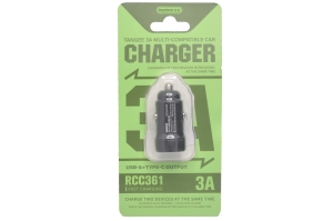 Автомобильное зарядное устройство Remax RCC361 Type-A,Type-C, 3A, черное