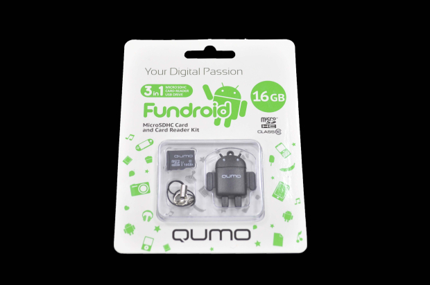 19113 Комплект Qumo для мобильных устройств MicroSD 16Gb Class10 + USB картридер Fundroid (черный)
