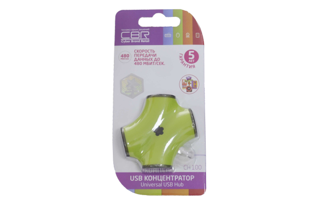 23271 USB-концентратор CBR CH-100 green, 4 порта USB 2.0