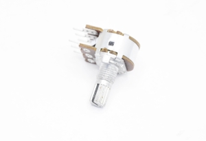 Резистор переменный 6pin(3+3) B20K d=16mm L=15mm стерео (с рифлением + шлиц)