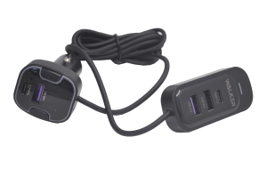 30606 Автомобильное зарядное устройство Walker WCR-75 100 Watt с удлинителем 3USB/2Type-C, черное