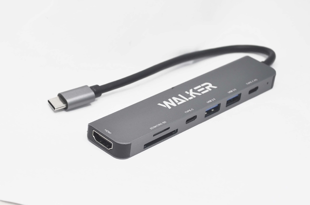 30859 Разветвитель USB Walker WHUB-71 на 7 портов, PD 100W, серый