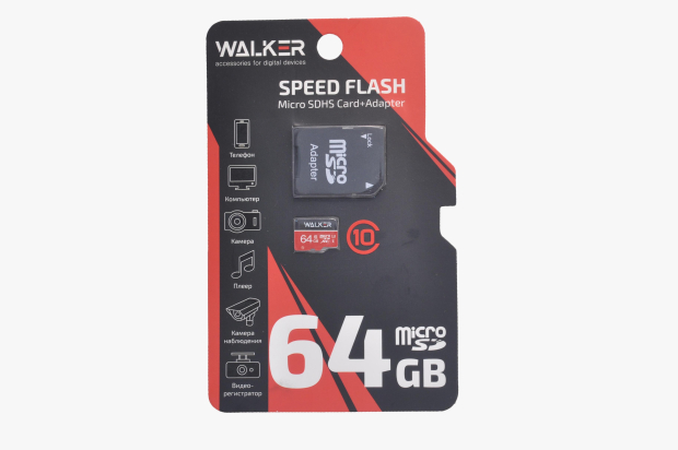 27771 Карта памяти Walker microSD 64Gb Class10 с адаптером UHS-1