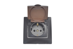 1-203-05 Intro Розетка 2P+E Schuko с крышкой, 16А-250В, IP20, СУ, Plano, антрацит