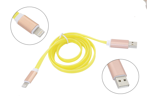 0652547 Кабель Gmini  GM-MEL300FLATY USB-Lightning, желтый светящийся