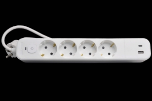 Сетевой фильтр Эра 220V 4 евророзетки+2USB AC 1,5м (белый) USF-M-4es-2xUSBAC-1.5m-W