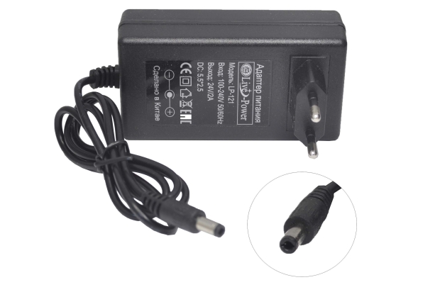 Блок питания 220V/24V 2.0A LP-121 (5.5x2.5) импульсный (адаптер) - с контроллером заряда