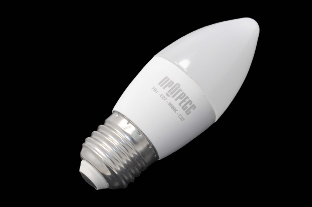 54026-7 Лампа светодиодная Прогресс Standard С37-7W-E27-3000K (свеча)