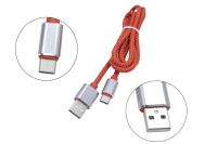 12969 Кабель USB - type-C матерчатая обмотка, метал. разъемы, красный