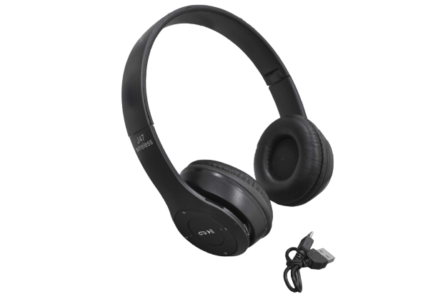 19291 Наушники J47 с FM, MP3, SD micro, кнопкой ответа, черные