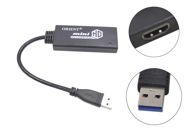 0337807 Кабель-адаптер USB3.0 - HDMI Orient C024 для подключения HDMI TV/монитора/проектора к USB, макс.разр.1920x1080 (USB2.0 800x600)