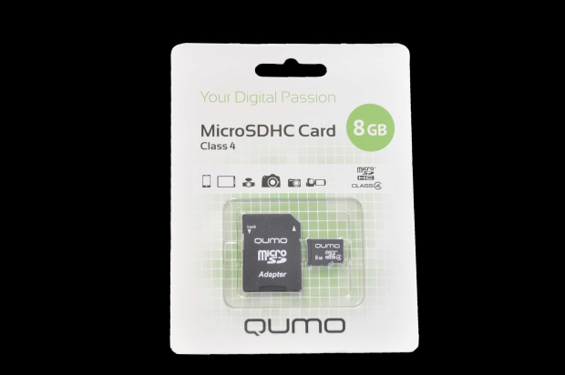 17154 Карта памяти Qumo microSDHC 8Gb Class4 с адаптером (бело-зеленый)
