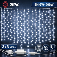 Светодиодная новогодняя гирлянда ЭРА ENIGW-400W занавес 3x3 метра, 8 режимов, холодный белый 320 led 220 в